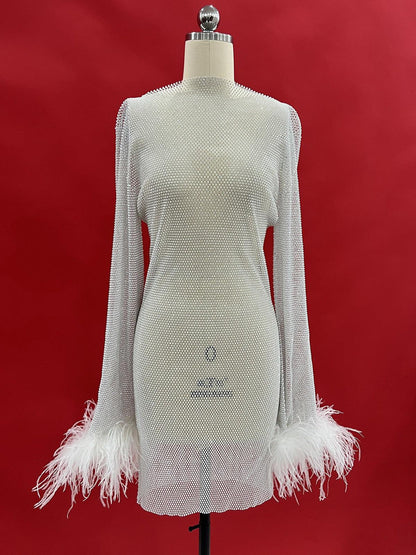 Xanthe Beyaz Yapay Elmas Örgü Mini Elbise