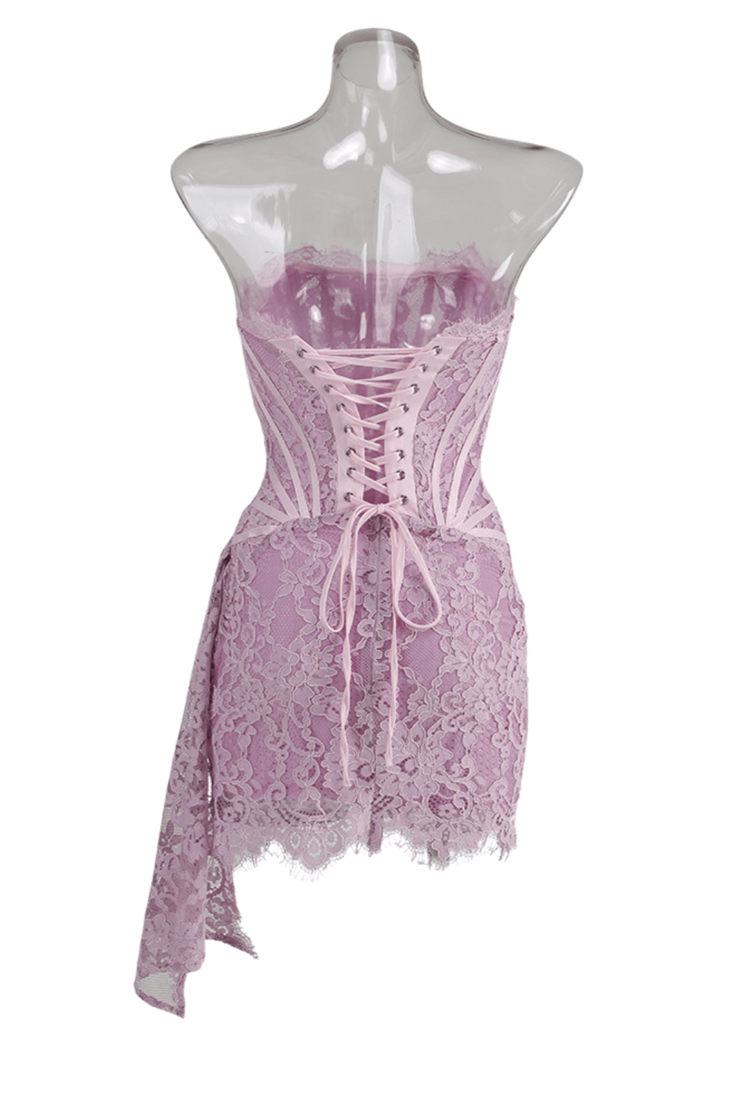 Yolita Askısız Patchwork Dantel Mini Leylak Elbise