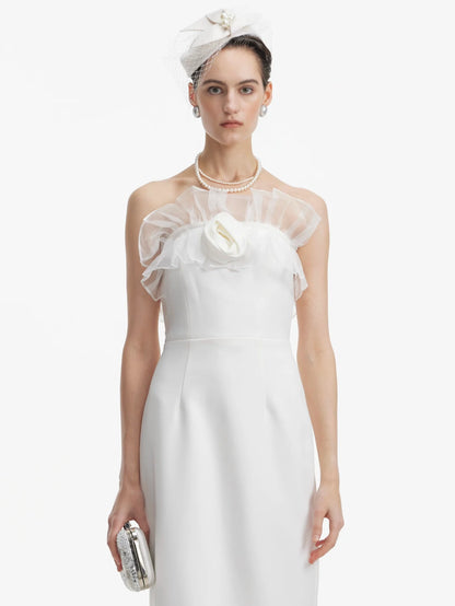 Zarif Omuz Açık Volanlı Elbise