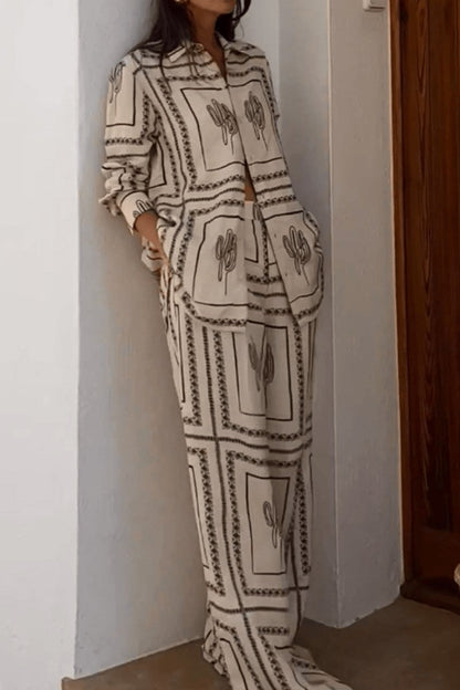 Soyut Geometrik Çizgi Baskı İki Parçalı Set