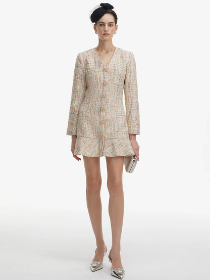 Uzun Kollu Payetli Tüvit Mini Elbise