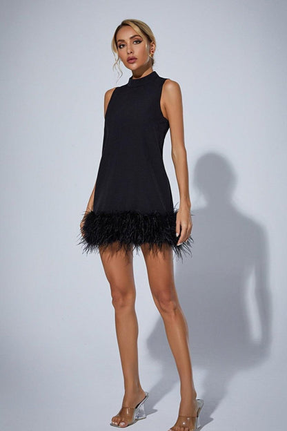 Nisha Tüylü Mini Elbise Siyah