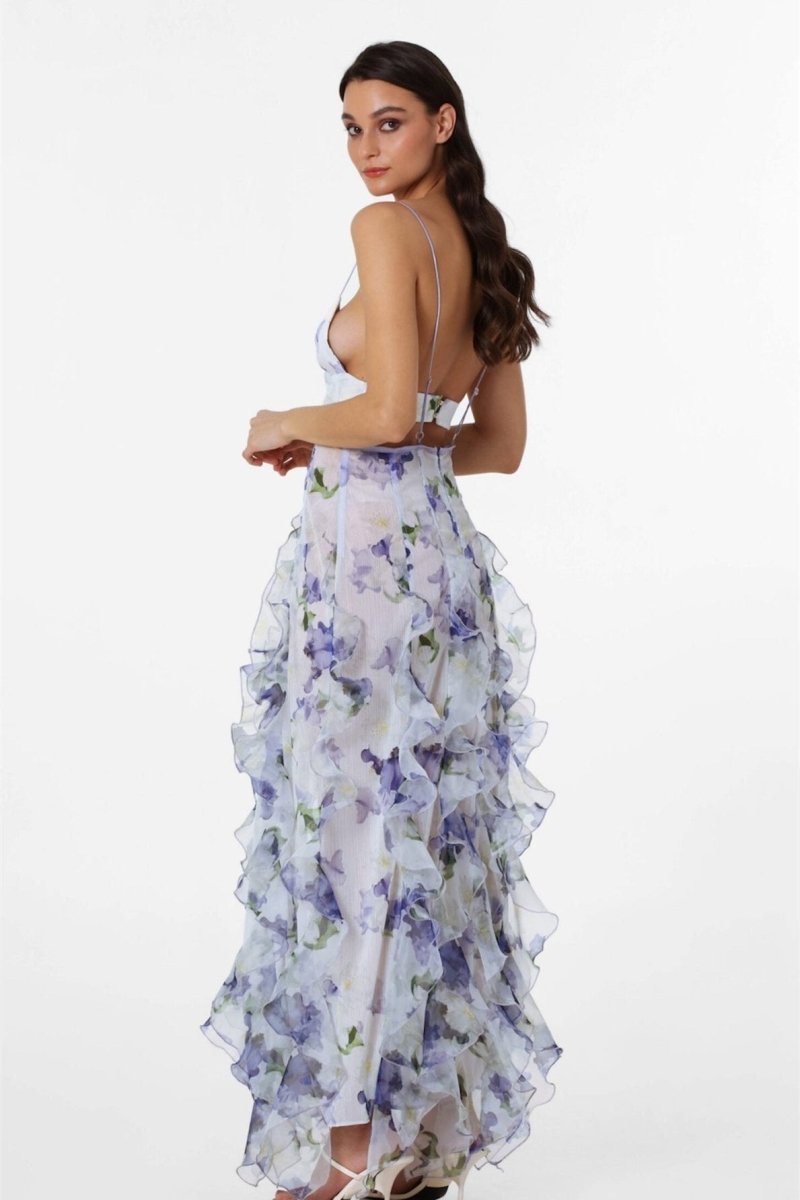 Alexia Fırfırlı Şeffaf Uzun Elbise