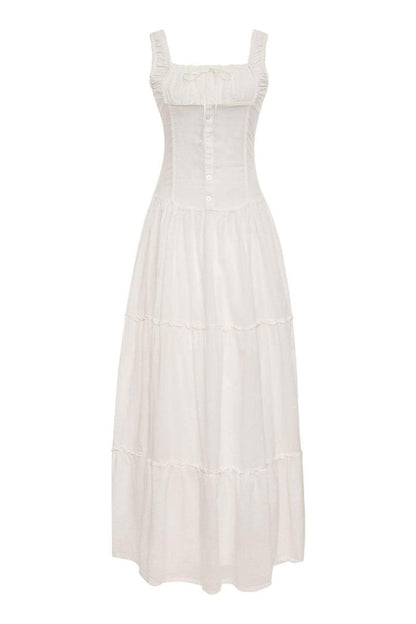 Anastasia Fırfırlı Yarı Şeffaf Uzun Elbise