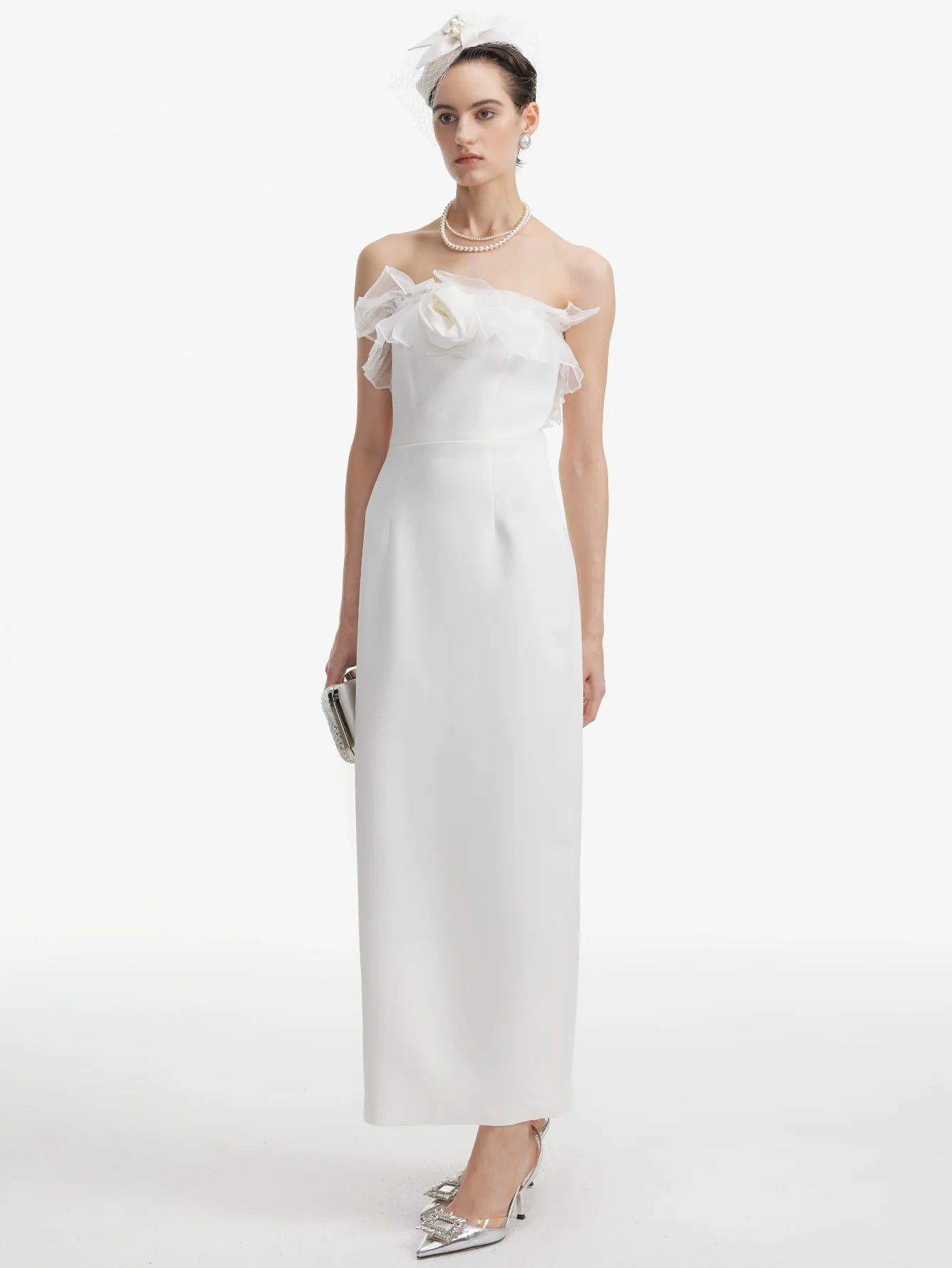 Zarif Omuz Açık Volanlı Elbise