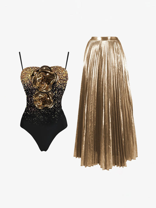 Lüks Çiçek Süslü Mayo İki Parçalı Takım