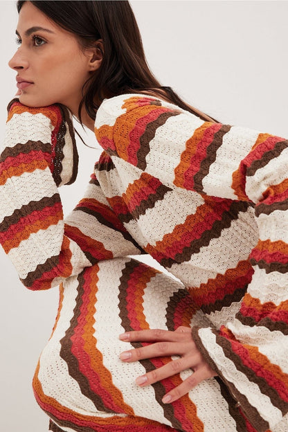 Calista Dokuma Zigzag Sırtı Açık Uzun Örgü Elbise