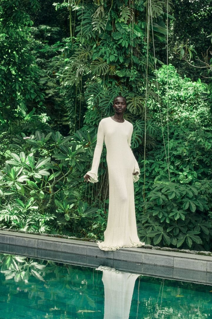 Clara Fırfırlı Uzun Kollu Örme Uzun Elbise