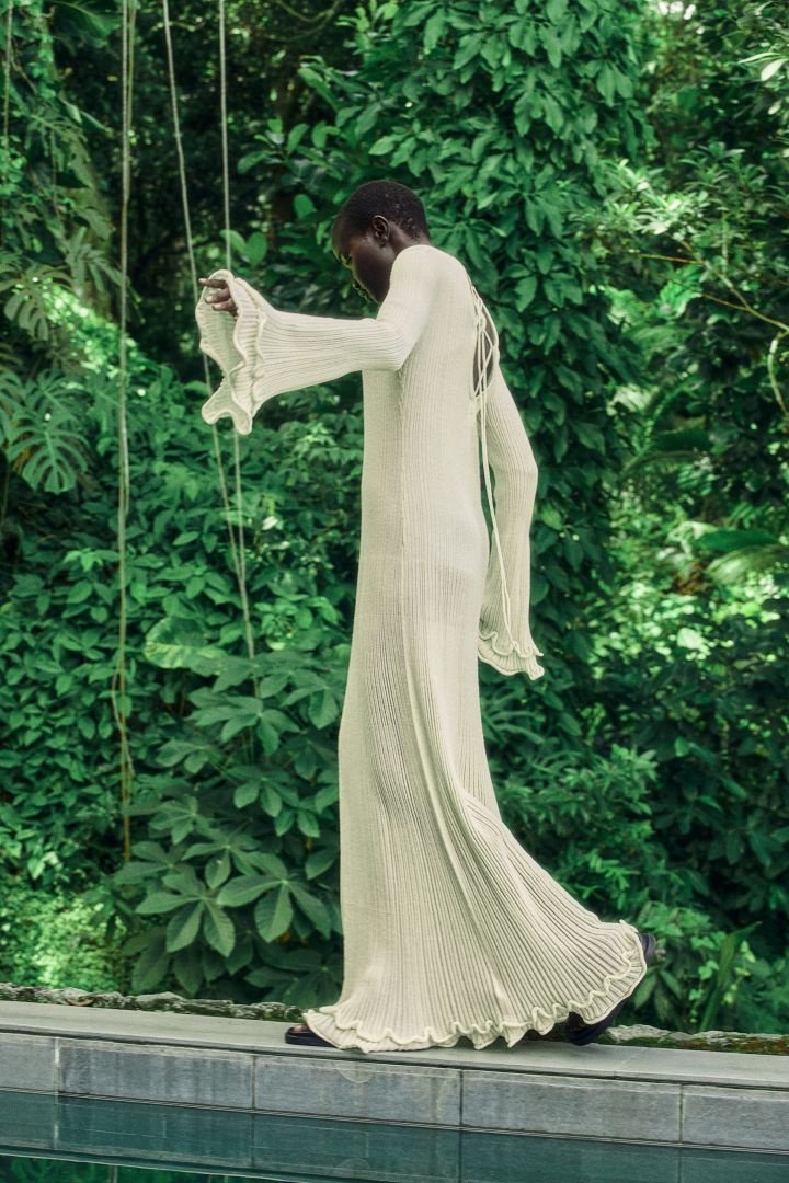 Clara Fırfırlı Uzun Kollu Örme Uzun Elbise