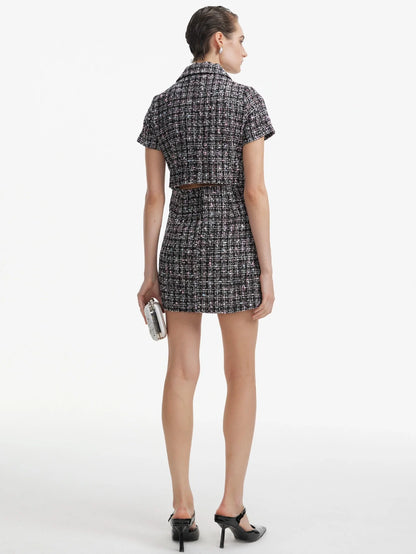 Düğmeli Tüvit Mini Elbise