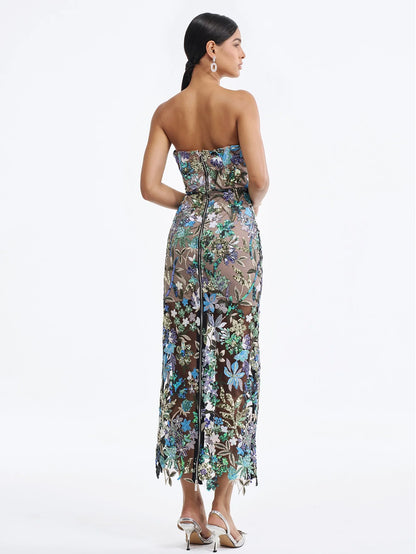 Payet İşlemeli Straplez Elbise - Parıltılı Ve Zarif