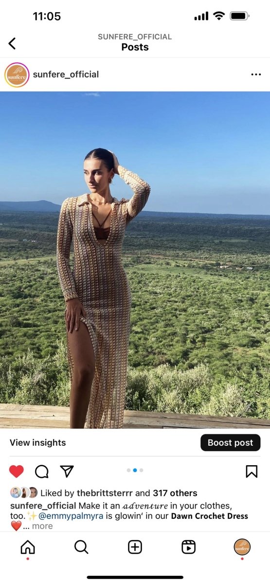 Şafak V Yakalı Tığ İşi Uzun Elbise