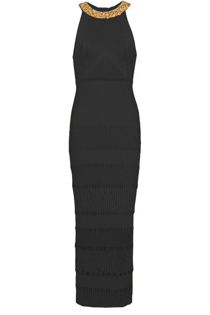 Donna İşlemeli Balıkçı Yaka Midi Örgü Elbise