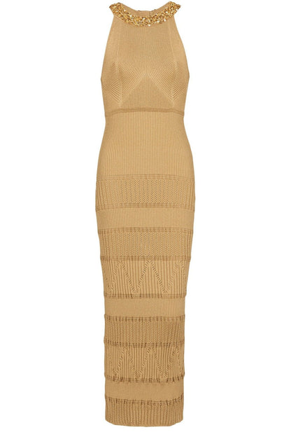 Donna İşlemeli Balıkçı Yaka Midi Örgü Elbise