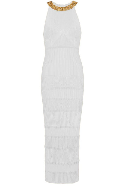 Donna İşlemeli Balıkçı Yaka Midi Örgü Elbise