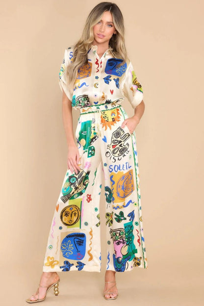 Büyük Beden Filişi Desenli Gömlek Pantolon Takımı