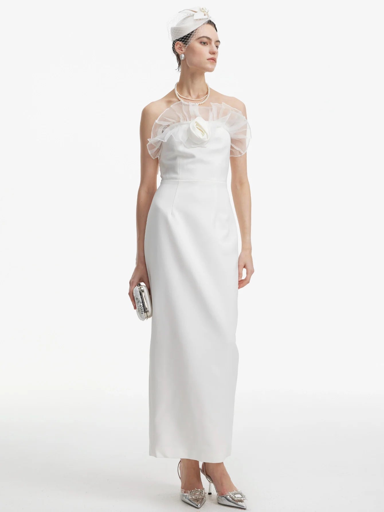 Zarif Omuz Açık Volanlı Elbise