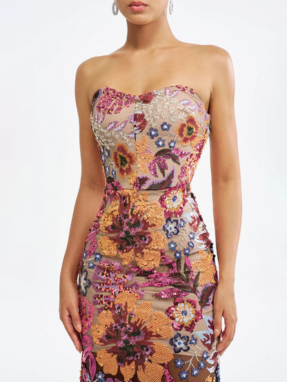 Payet İşlemeli Straplez Elbise - Parıltılı Ve Zarif