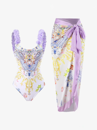 Lavanta Çiçekli Mayo İki Parça Set