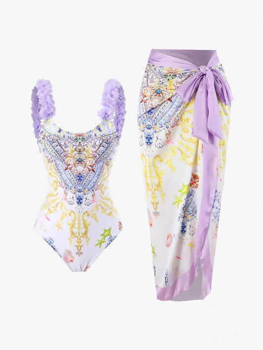 Lavanta Çiçekli Mayo İki Parça Set