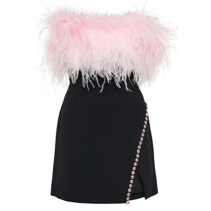 Tüy İşlemeli Parti Elbisesi