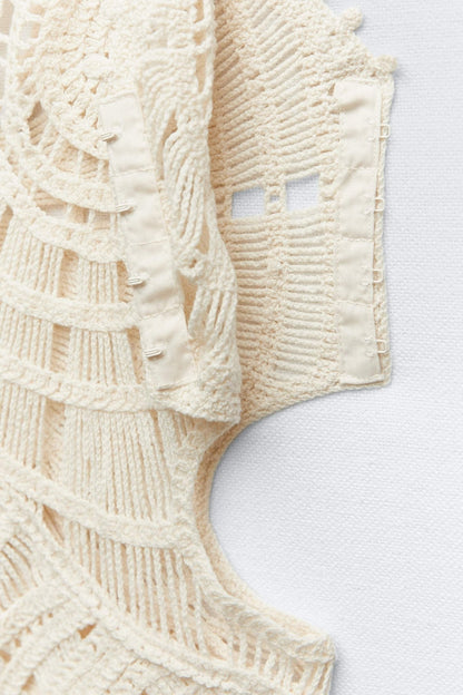 Ethel Dekolteli Tiğ İşi Uzun Elbise