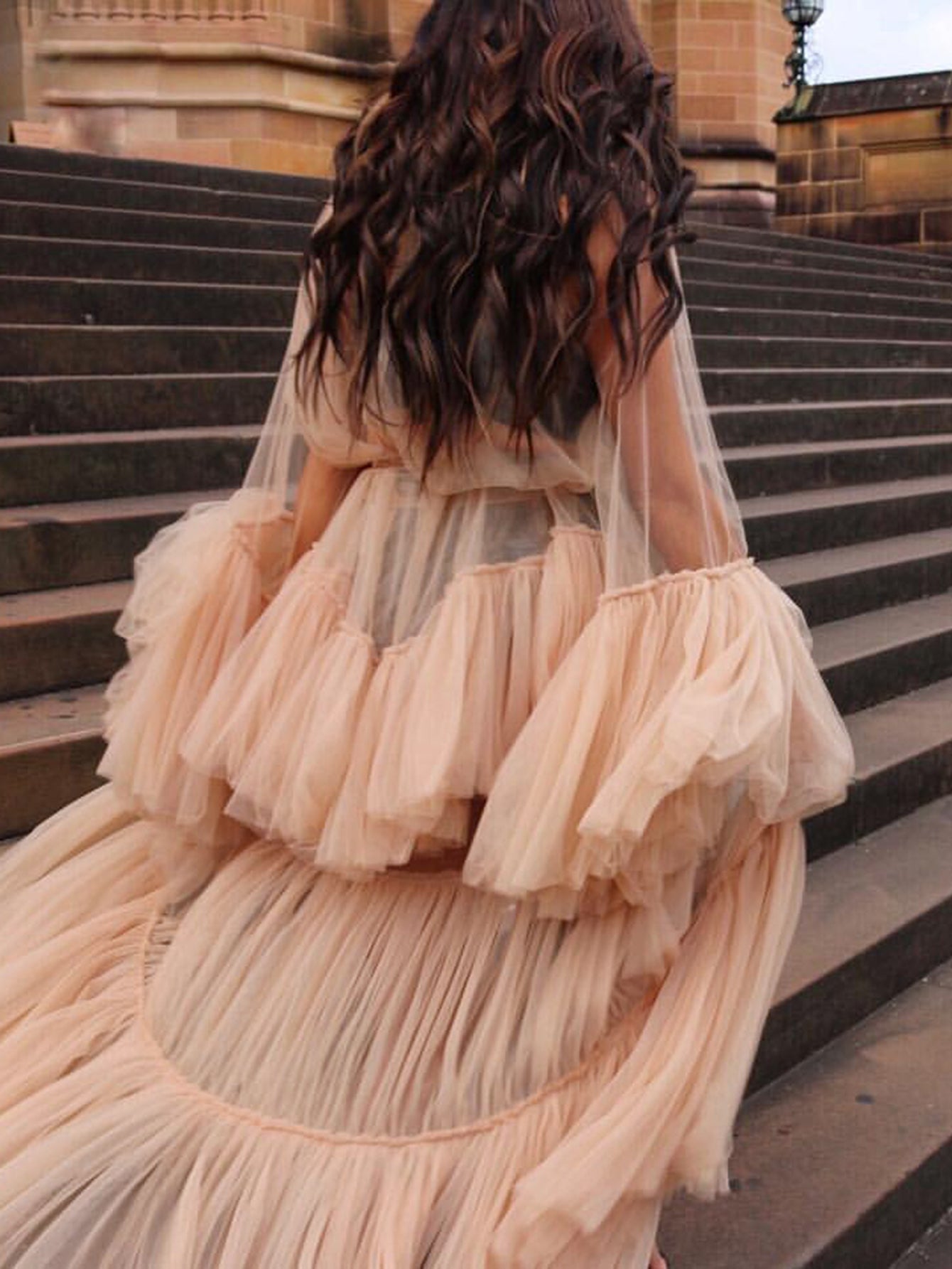 Gösterişli Allık Tül Gece Elbisesi