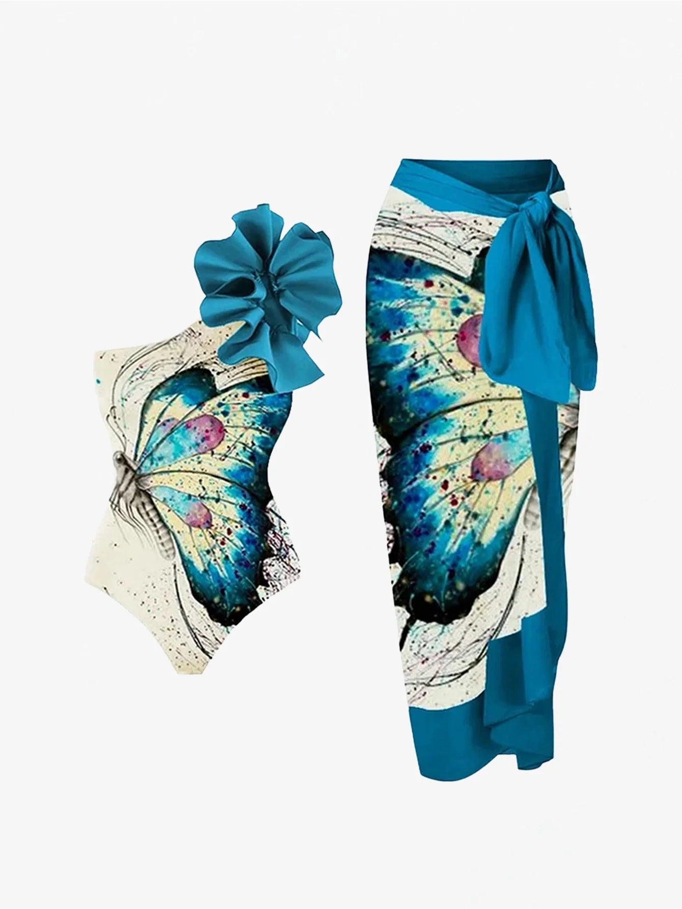 Büyüleyici Kelebek Baskılı Mayo Takımı