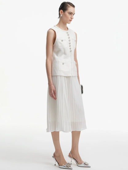 İşlemeli Yelek Ve Pileli Etek Seti