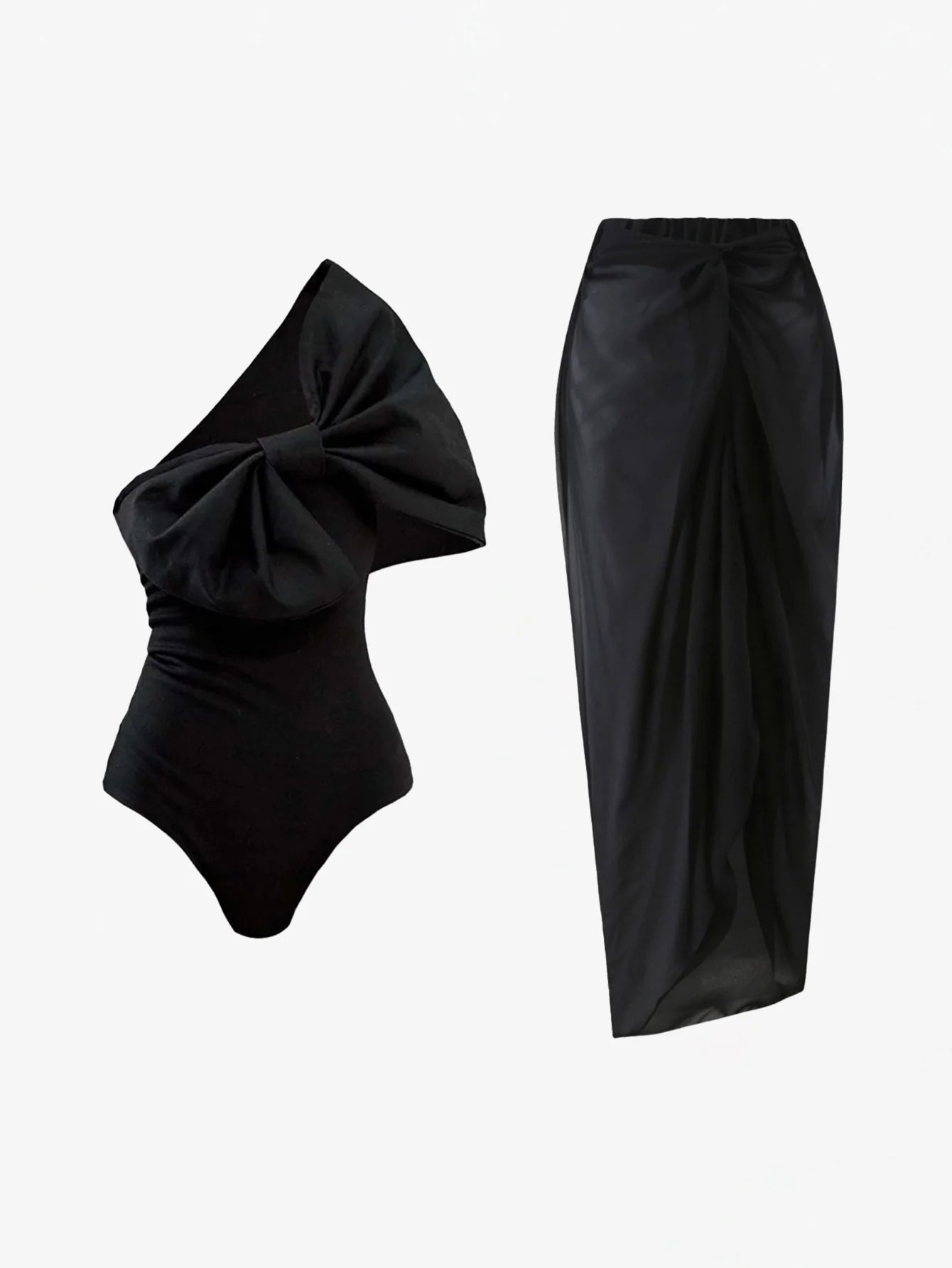 Şık Siyah Fiyonklu Mayo İki Parça Takımı