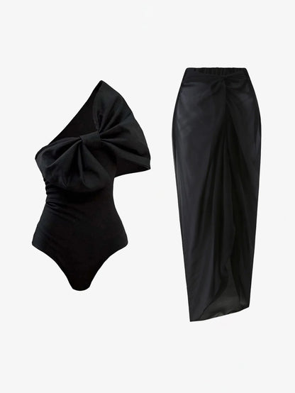 Şık Siyah Fiyonklu Mayo İki Parça Takımı