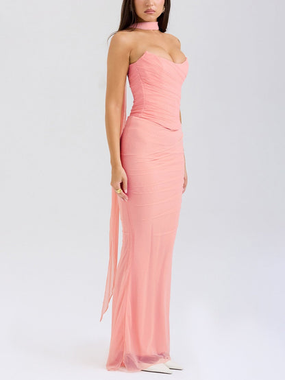 Boyunluklu Ve Maksi Etekli Straplez Korse Üstü Seti