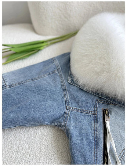 Kadın Suni Kürk İnce Denim Ceket