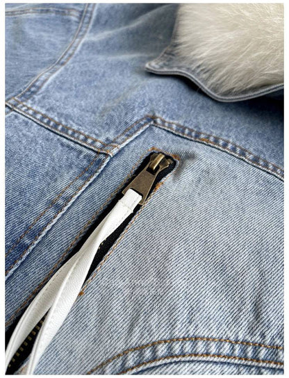 Kadın Suni Kürk İnce Denim Ceket