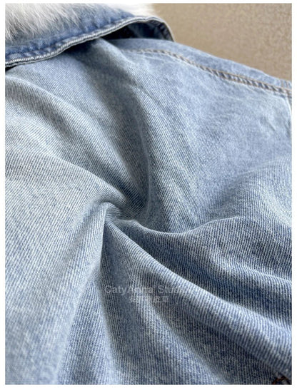 Kadın Suni Kürk İnce Denim Ceket