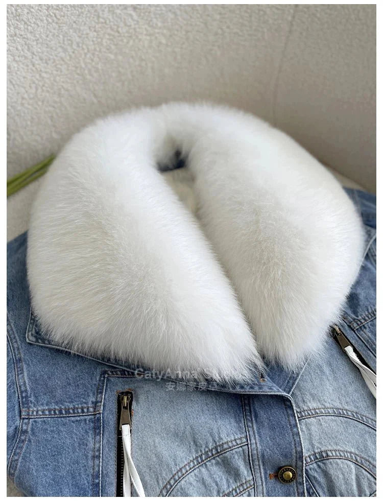 Kadın Suni Kürk İnce Denim Ceket