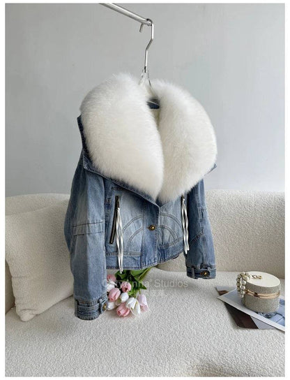 Kadın Suni Kürk İnce Denim Ceket