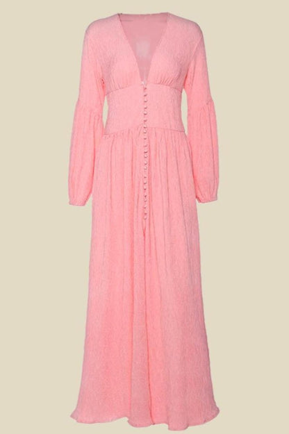 Giselle V Yakalı Plise Maxi Milkmaid Elbise