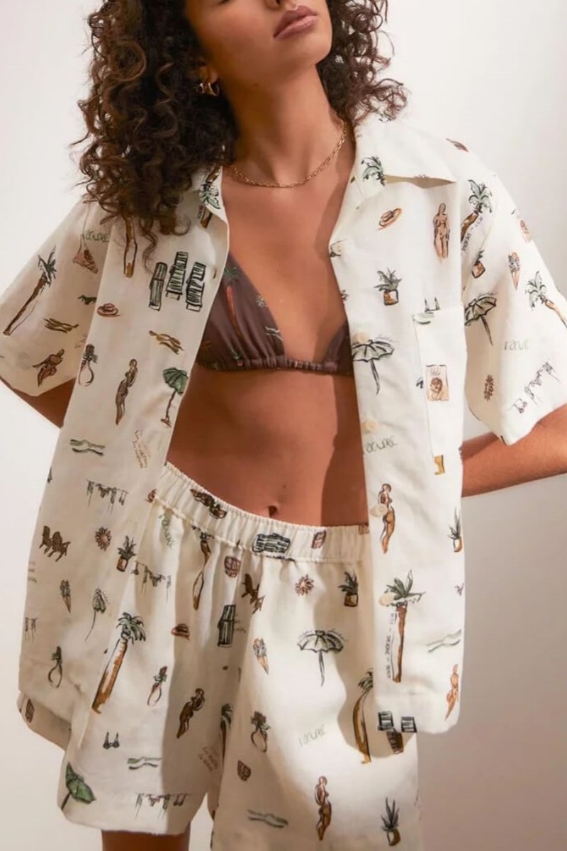 Baskılı Gündelik Bol Şort İki Parçalı Takım