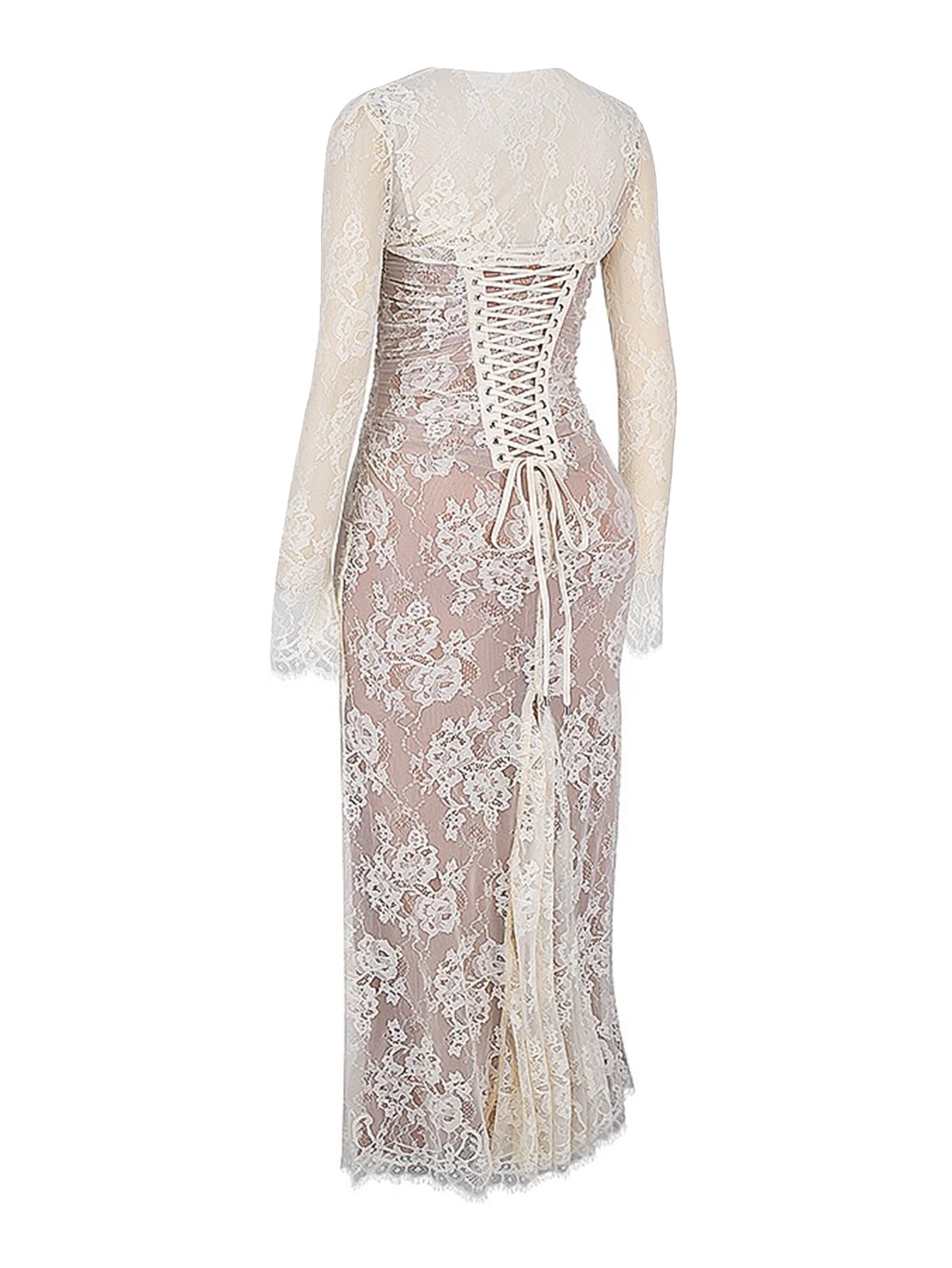 Omuz Seksi Askılı Kıvrımlı Dantel Uzun Balık Kuyruğu Elbise