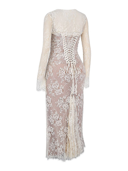 Omuz Seksi Askılı Kıvrımlı Dantel Uzun Balık Kuyruğu Elbise