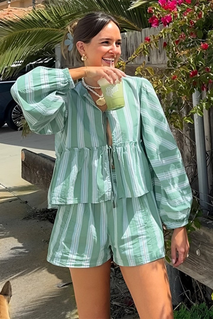 Fener Kollu Çizgili Gömlek Şort Takımları