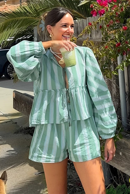 Fener Kollu Çizgili Gömlek Şort Takımları