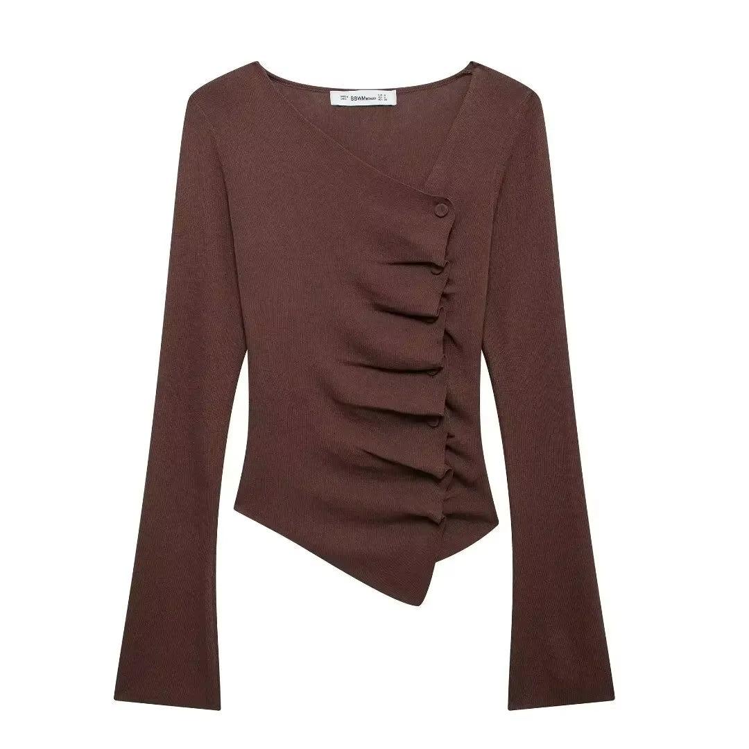 Traf - Asimetrik Plise Slim Kazak