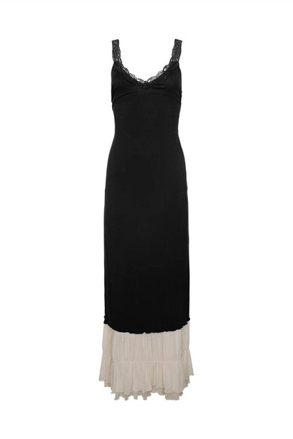 Irene V Yakalı Dantel Süslü Uzun Elbise