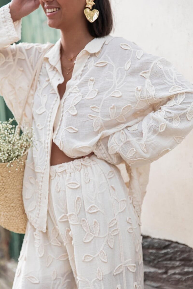 Tipik Resort Tarzı Jakarlı Günlük Gevşek İki Parçalı Set