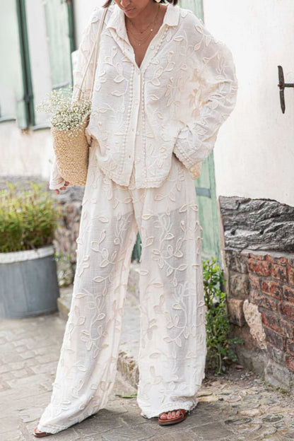 Tipik Resort Tarzı Jakarlı Günlük Gevşek İki Parçalı Set