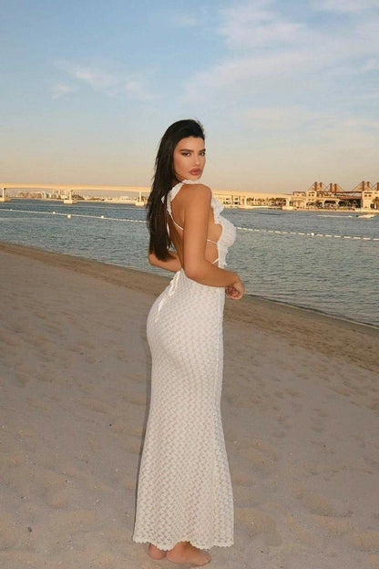 Muriel Fırfırlı Kesikli Örme Uzun Elbise