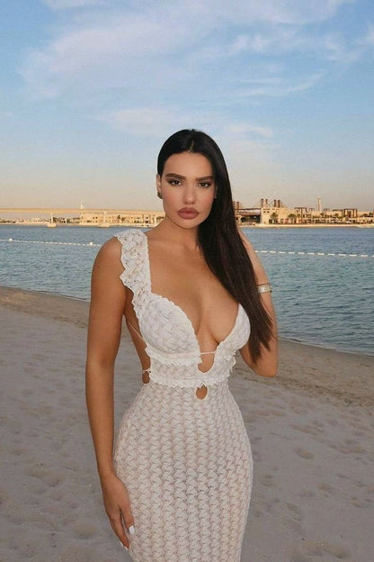 Muriel Fırfırlı Kesikli Örme Uzun Elbise