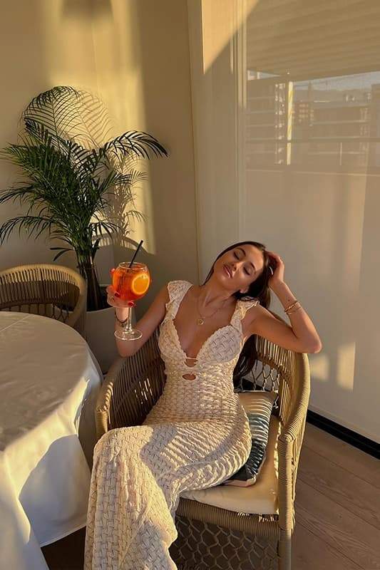 Muriel Fırfırlı Kesikli Örme Uzun Elbise